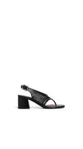 BLACK - ALA&Iuml;A FISHNET HEEL SANDALS IN PATENT LEATHER