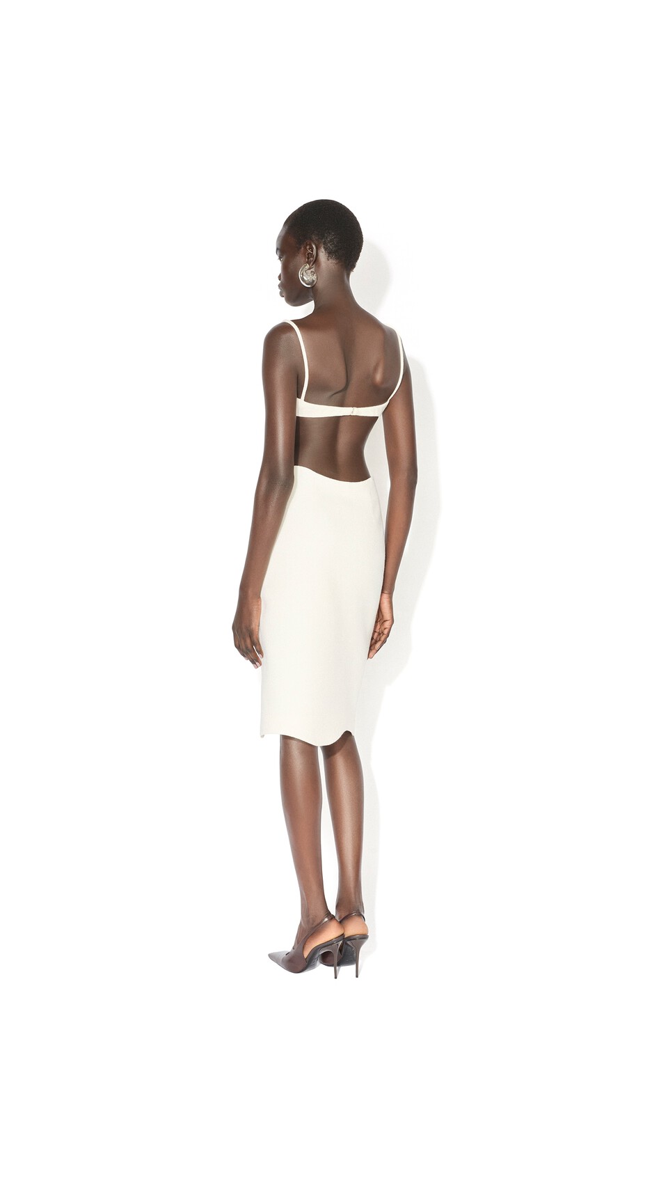 ALA&Iuml;A CURVED WOOL CREPE SKIRT IVORY - View 4
