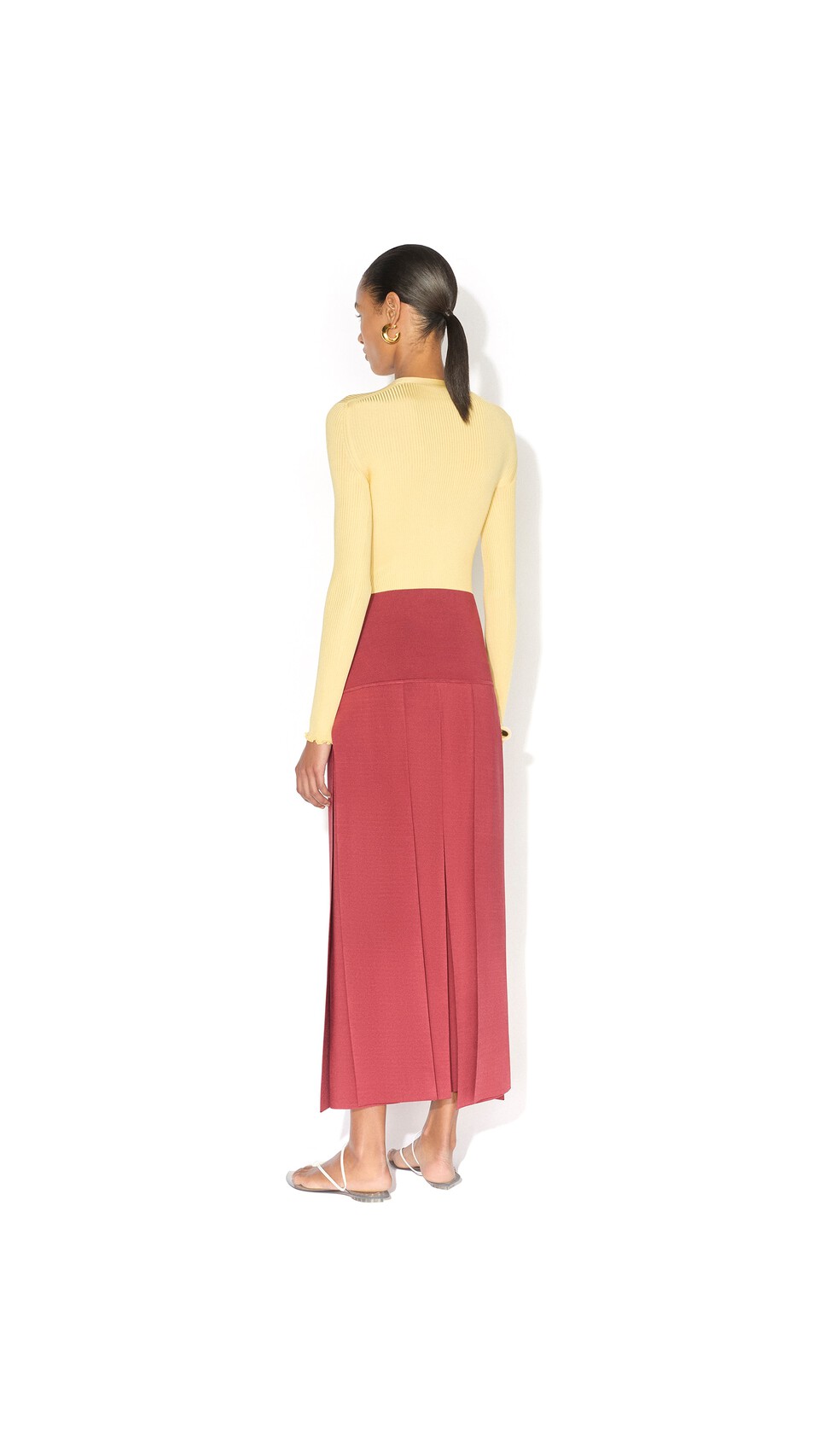 ALA&Iuml;A SILK RIBBED KNIT TOP PALE YELLOW - View 3