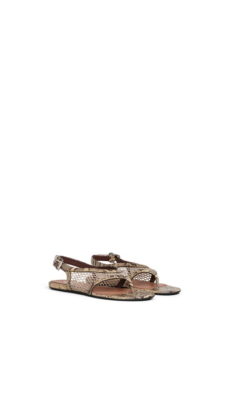 ALA&Iuml;A FISHNET THONG SANDALS IN AYERS LEATHER HONEY - View 2