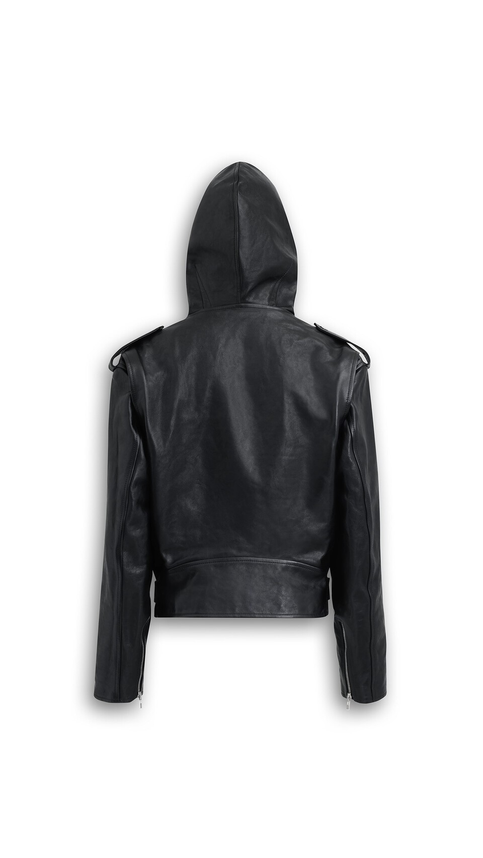 ALA&Iuml;A LEATHER HOODED BIKER JACKET BLACK - View 2