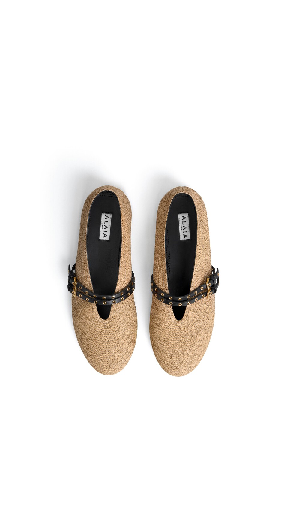ALA&Iuml;A BALLET FLATS IN PAPER STRAW NATURAL - View 4