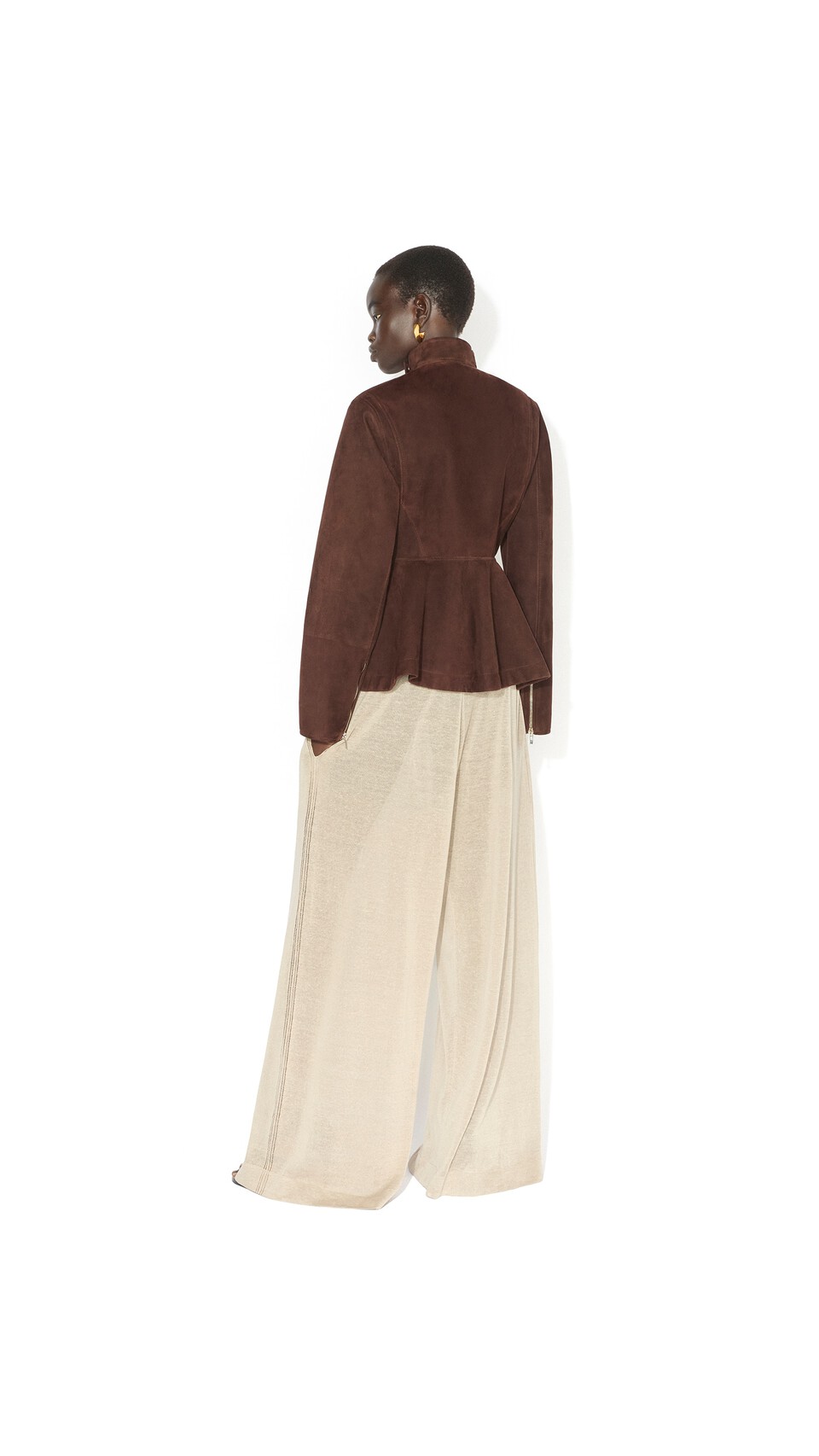 ALA&Iuml;A SUEDE GOATSKIN PEPLUM JACKET CHOCOLATE - View 3