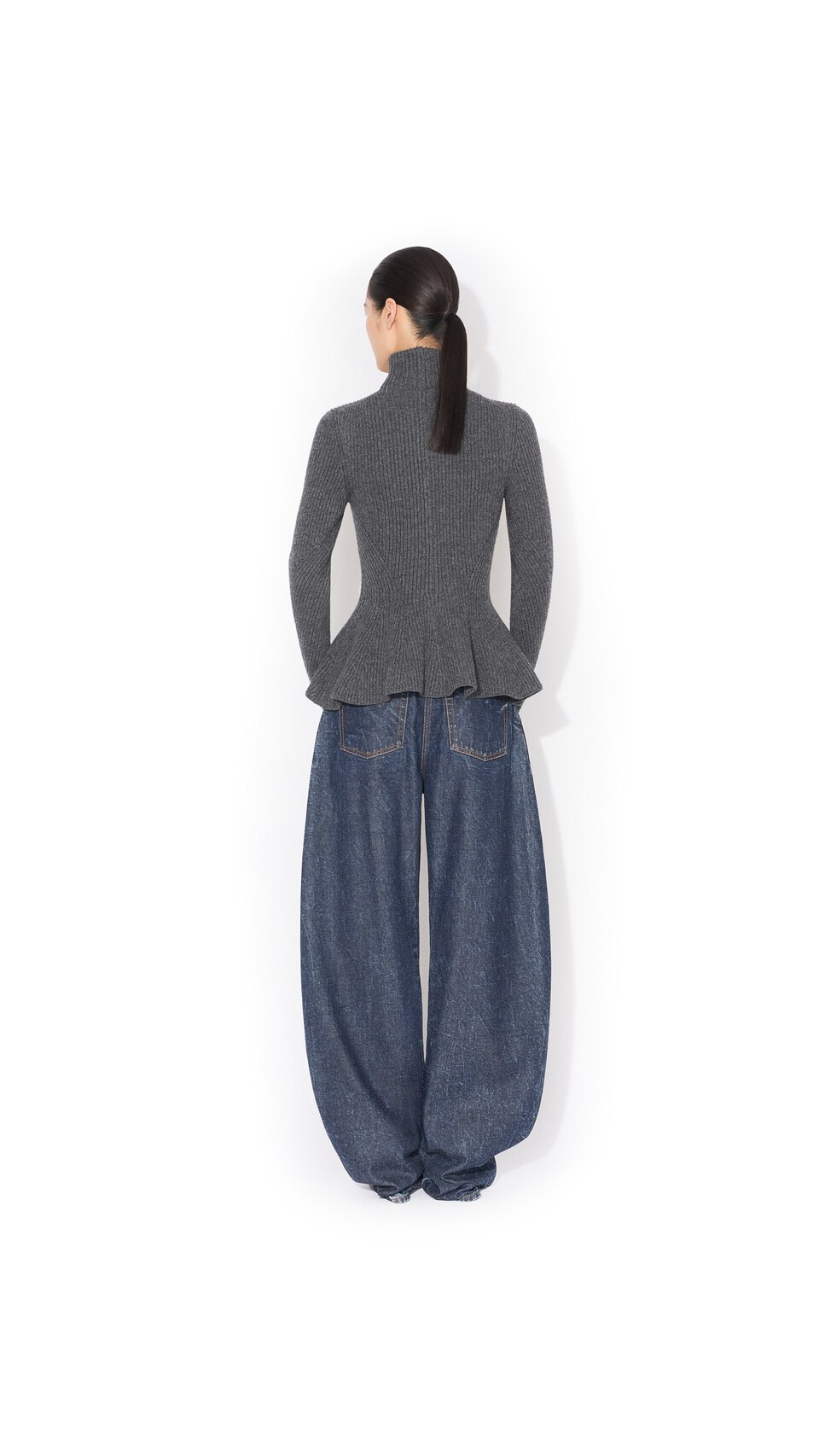 ALA&Iuml;A PEPLUM KNITTED CARDIGAN DARK GREY - View 3