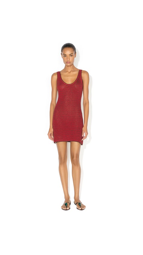 ALA&Iuml;A KNITTED TANK DRESS BROWN/RED - View 2