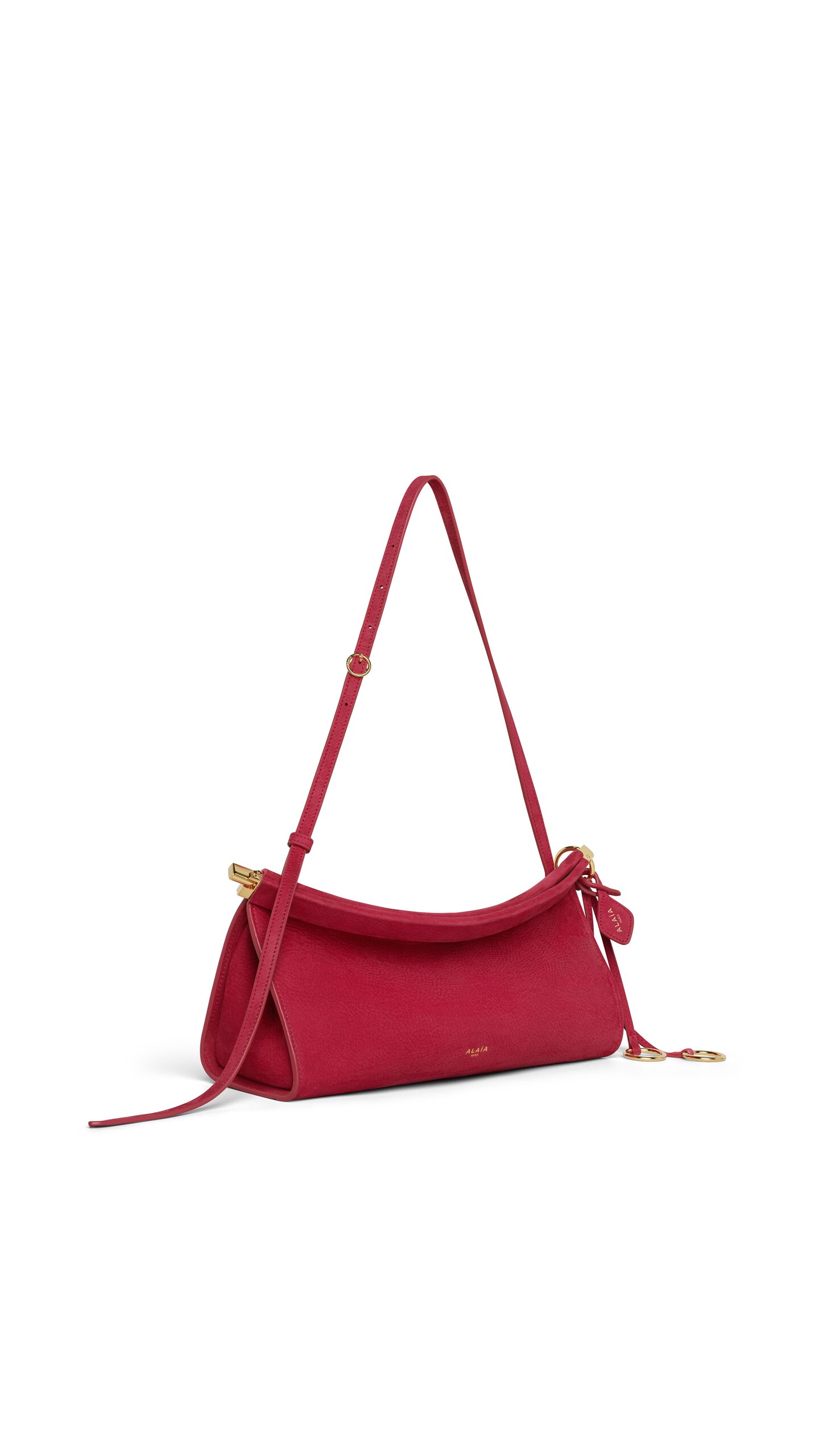 ALA&Iuml;A LE CLICK EAST WEST MEDIUM BAG IN NUBUCK RASPBERRY - View 2