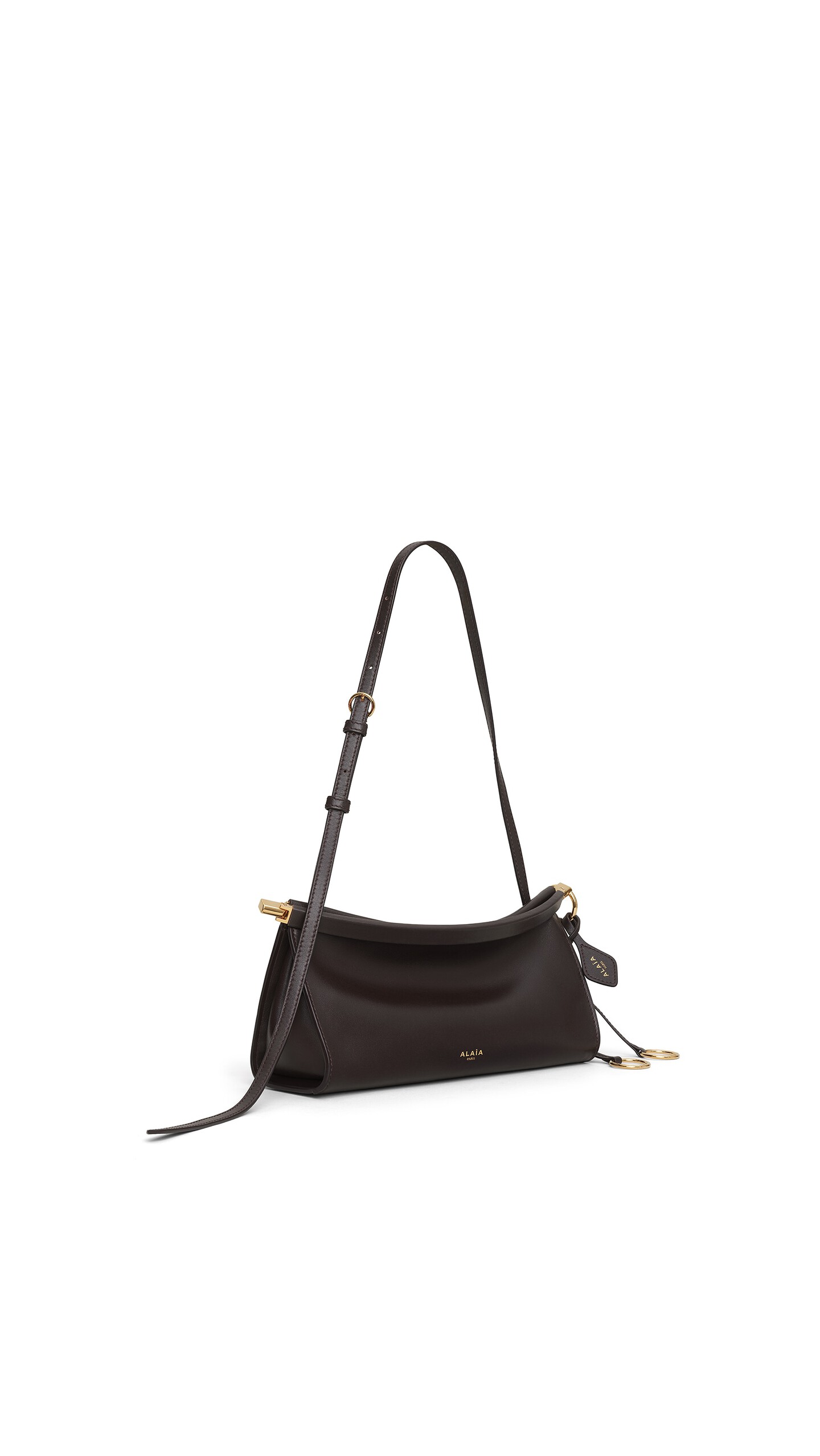 ALA&Iuml;A LE CLICK EAST WEST SMALL BAG IN CALFSKIN DARK BROWN - View 2