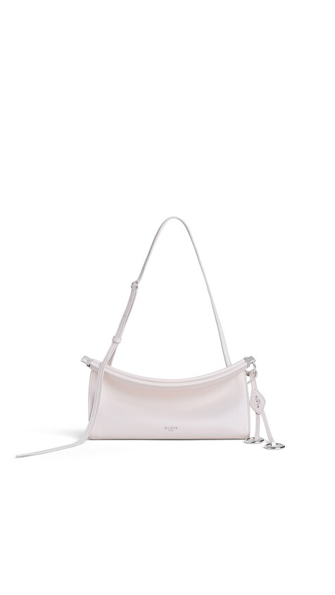 ALA&Iuml;A LE CLICK EAST WEST SMALL BAG IN CALFSKIN ROSE QUARTZ