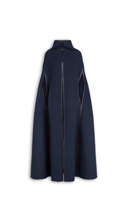 ALA&Iuml;A DOUBLE FACE WOOL CAPE COAT NAVY
