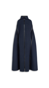 NAVY - ALA&Iuml;A DOUBLE FACE WOOL CAPE COAT
