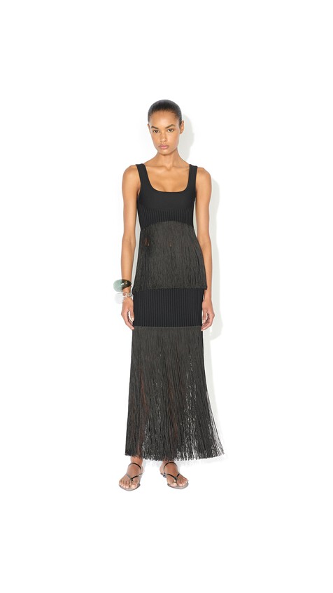 ALA&Iuml;A FRINGED TUBE SKIRT BLACK - View 2
