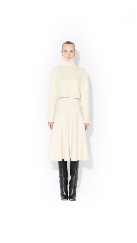 ALA&Iuml;A CASHMERE KNIT CROPPED JUMPER NATURAL WHITE - View 2