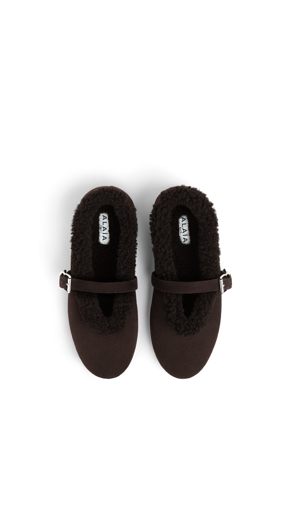 ALA&Iuml;A BALLET FLATS IN MERINO SHEARLING CHESTNUT - View 4