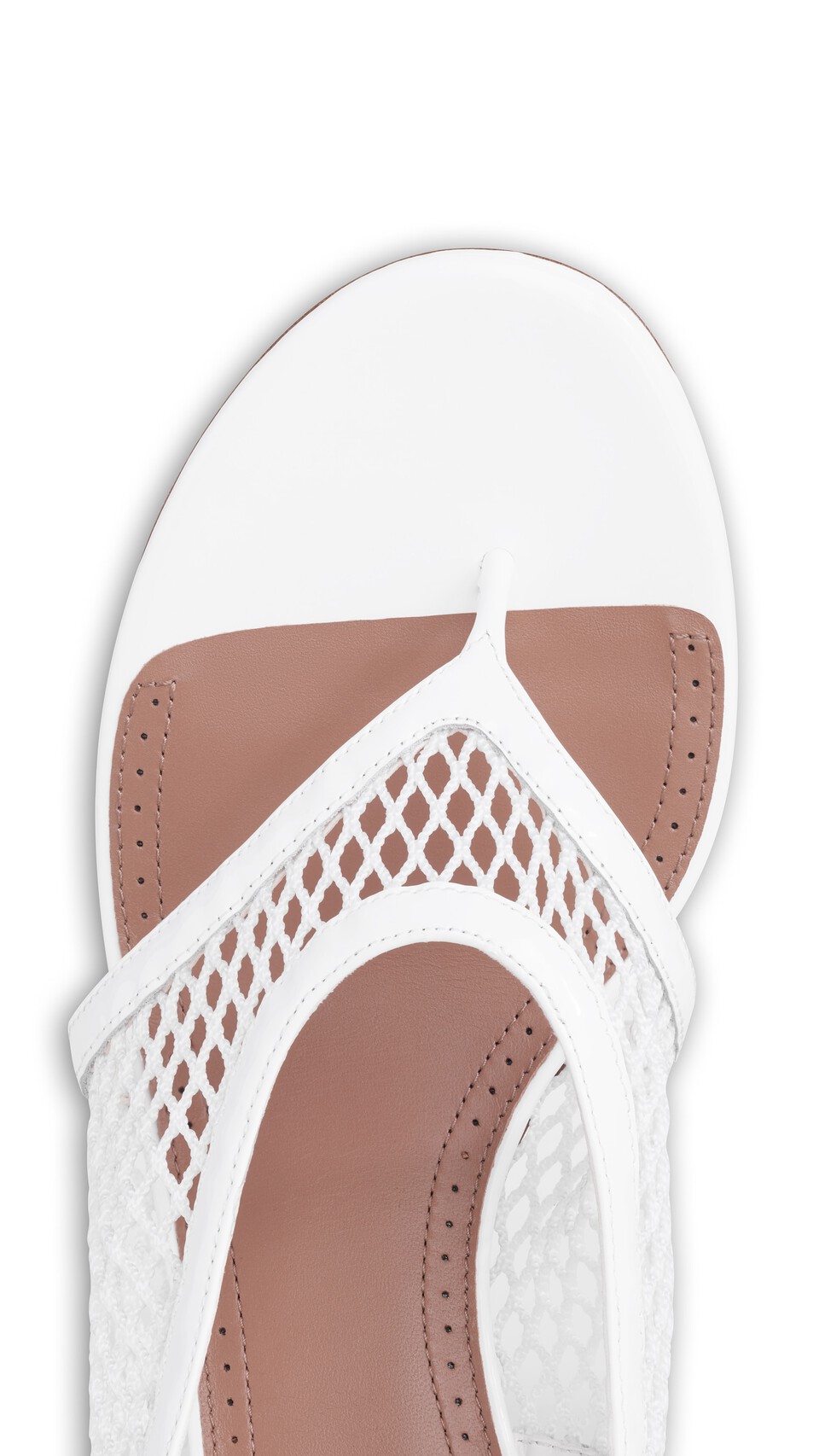 ALA&Iuml;A FISHNET HEEL SANDALS IN PATENT LEATHER OPTICAL WHITE - View 4
