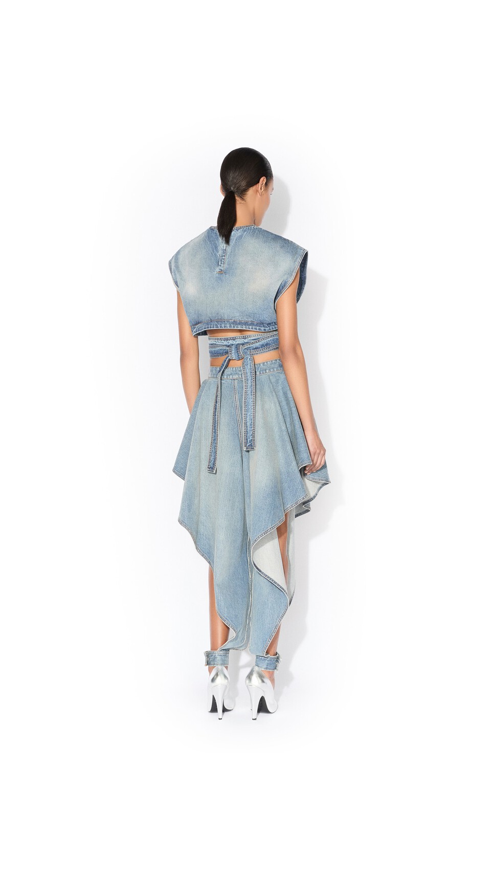 ALA&Iuml;A BELTED DENIM TOP FADED BLUE - View 3