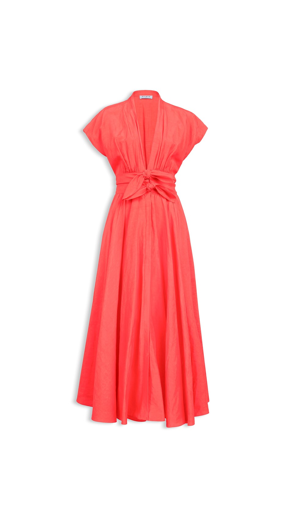 ALA&Iuml;A LINEN-BLEND BELTED DRESS VERMILION RED