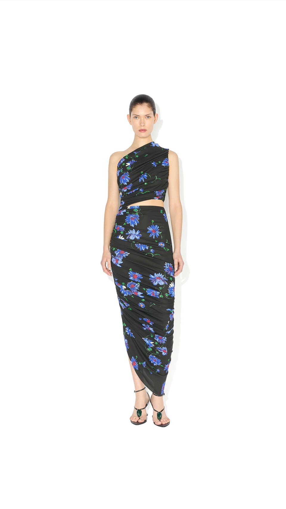 ALA&Iuml;A PRINTED CUTOUT DRESS BLACK/BLUE - View 3