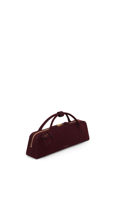 ALA&Iuml;A LE TECKEL CLUTCH IN SUEDE GARNET RED - View 2