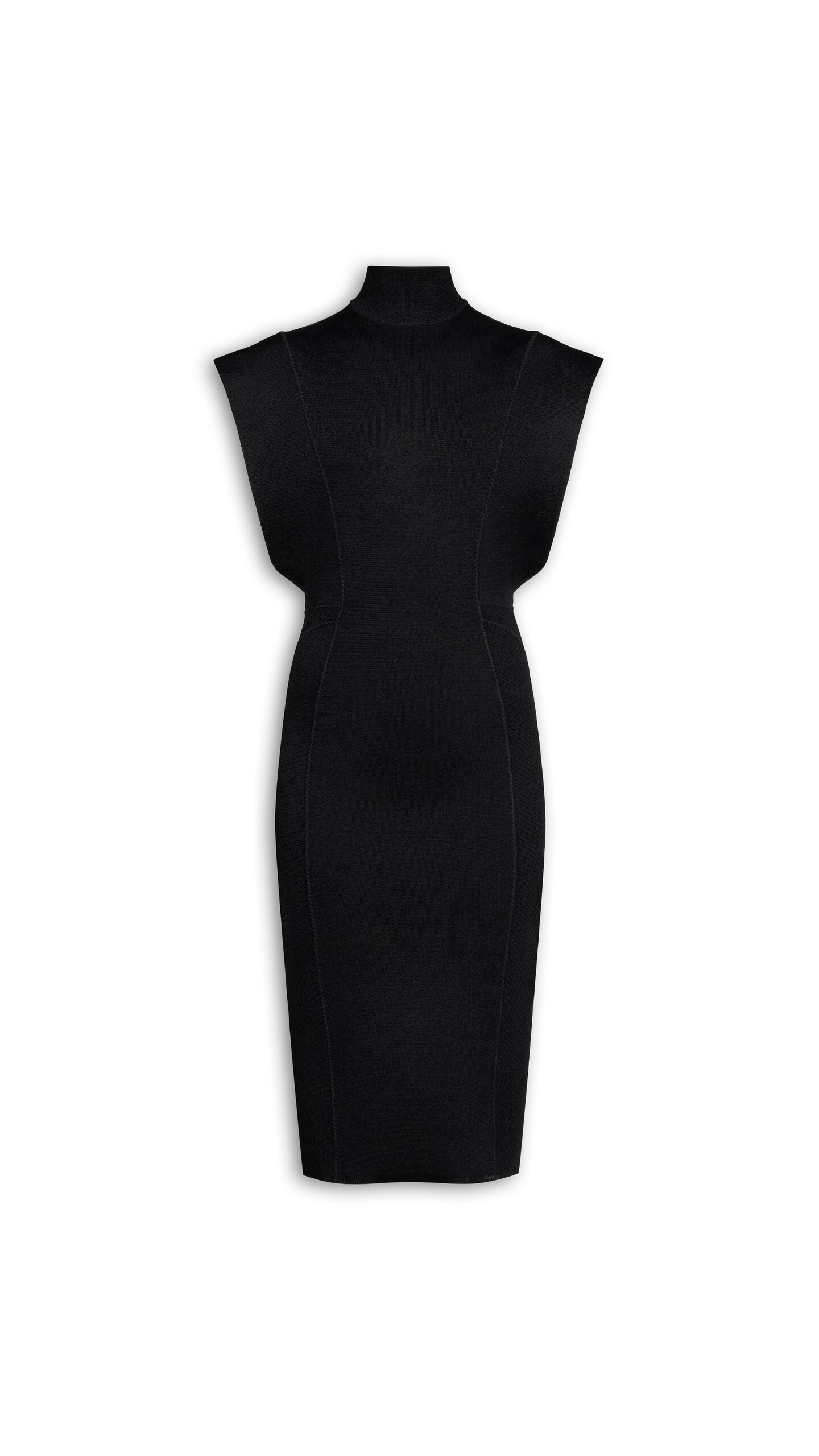 ALA&Iuml;A SILK KNIT CINCHED LONG DRESS BLACK