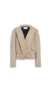 BEIGE - ALA&Iuml;A SUEDE HOODED BIKER JACKET