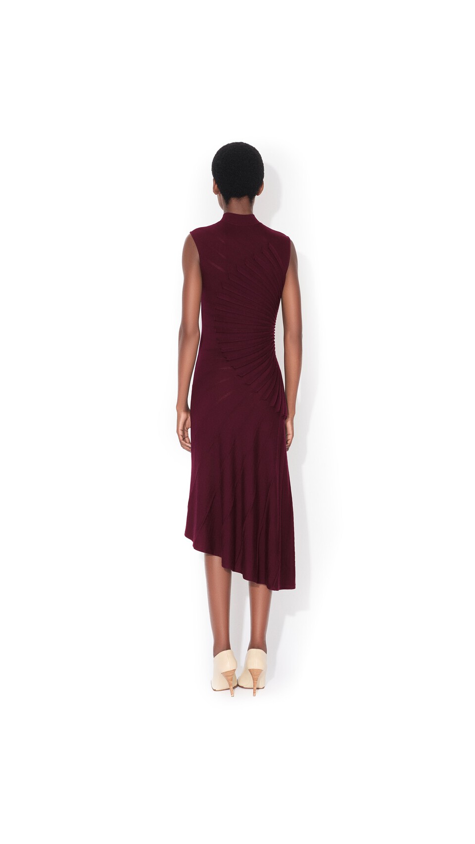 ALA&Iuml;A SCULPTING WOOL DRESS BURGUNDY - View 3