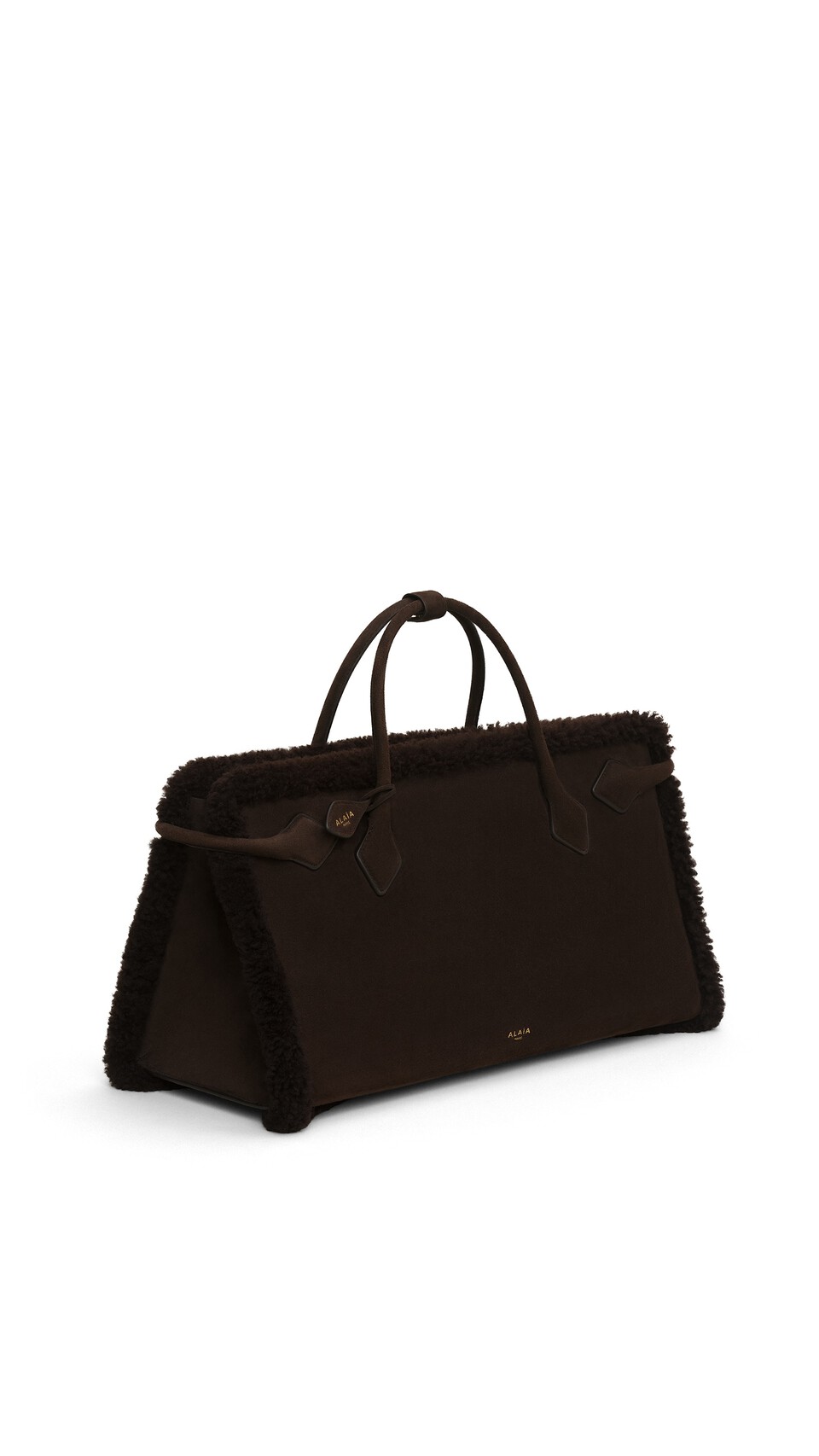 ALA&Iuml;A LE TECKEL TOTE BAG IN MERINO SHEARLING CHESTNUT - View 2