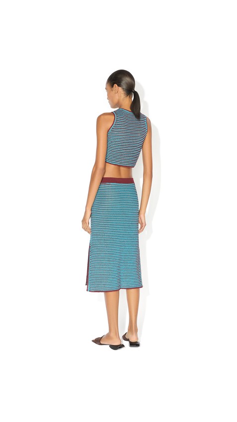 ALA&Iuml;A CROCHET KNIT SKIRT BURGUNDY/BLUE - View 2