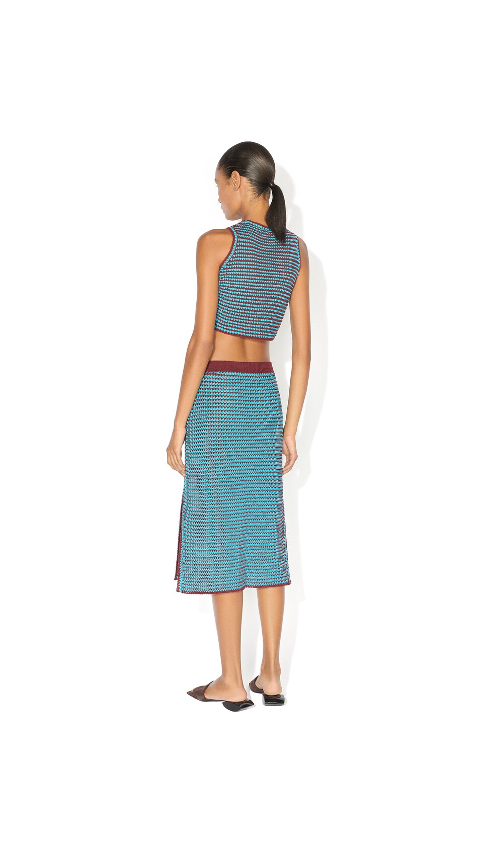 ALA&Iuml;A CROCHET KNIT SKIRT BURGUNDY/BLUE - View 2