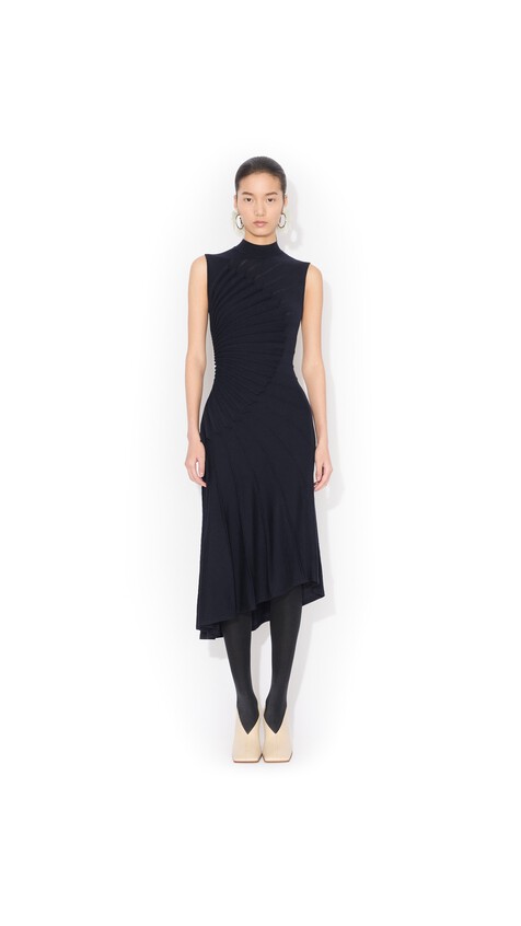 ALA&Iuml;A SCULPTING WOOL DRESS MIDNIGHT - View 2