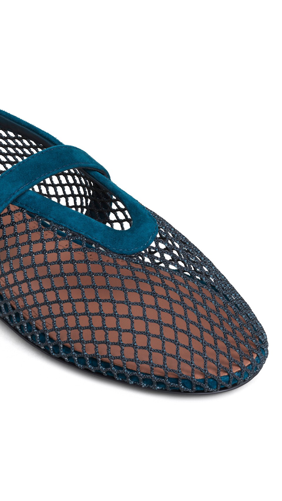 ALA&Iuml;A BALLET FLATS IN FISHNET AND SUEDE PEACOCK BLUE - View 3