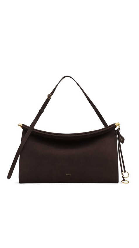 ALA&Iuml;A LE CLICK EAST WEST LARGE BAG IN NUBUCK DARK BROWN