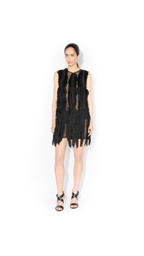 ALA&Iuml;A SILK KNIT FRINGED DRESS BLACK - View 2