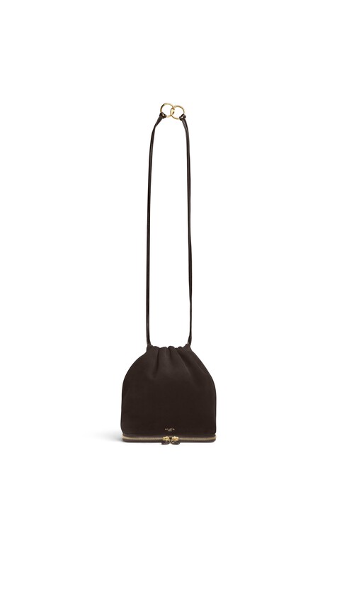 ALA&Iuml;A LE POCHON BAG IN SUEDE DARK BROWN