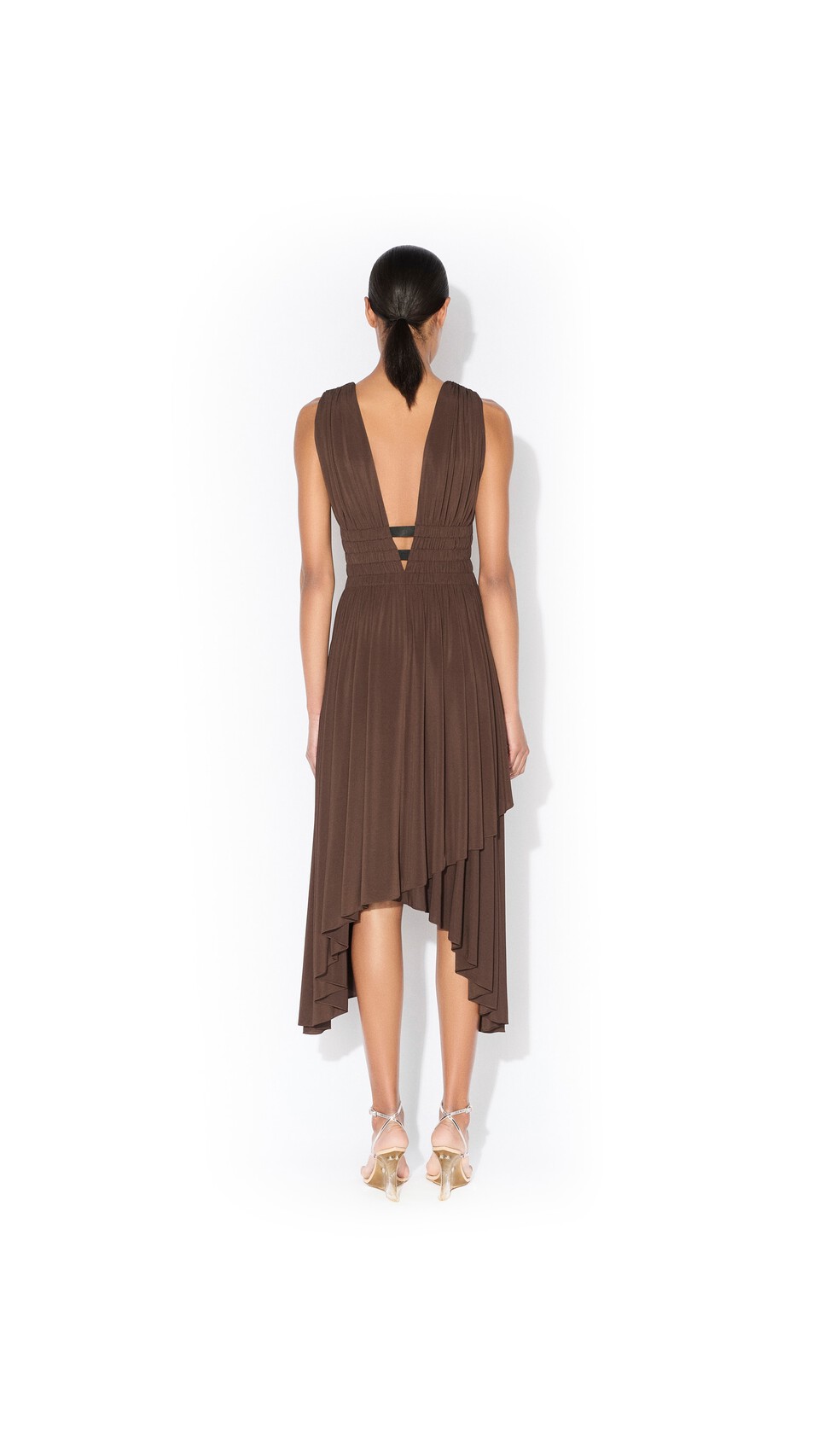 ALA&Iuml;A DEESSE V-NECK DRESS CHOCOLATE - View 3