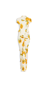 WHITE/YELLOW - ALA&Iuml;A DRAPED PRINTED DRESS