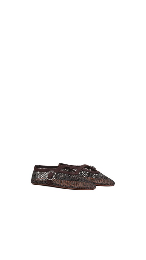 ALA&Iuml;A BALLET FLATS IN STRASS FISHNET DARK BROWN - View 2