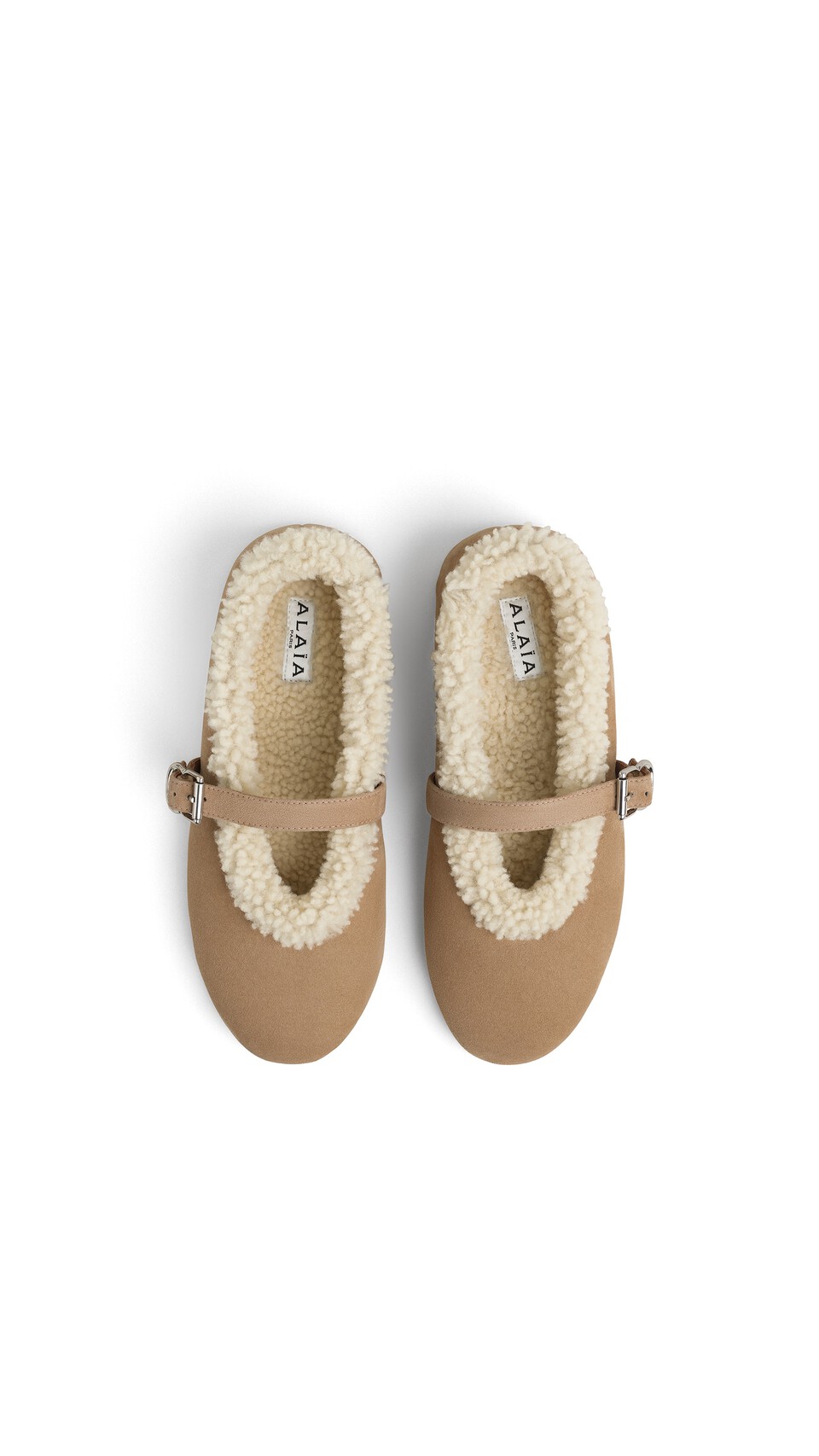 ALA&Iuml;A BALLET FLATS IN MERINO SHEARLING CAMEL - View 4