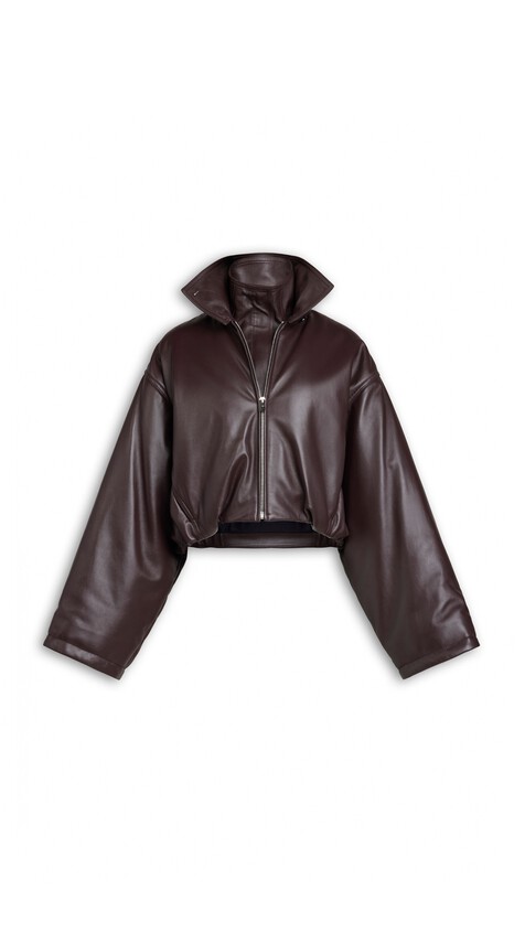 ALA&Iuml;A LAYERED LEATHER BOMBER JACKET MAHOGANY