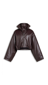 MAHOGANY - ALA&Iuml;A LAYERED LEATHER BOMBER JACKET