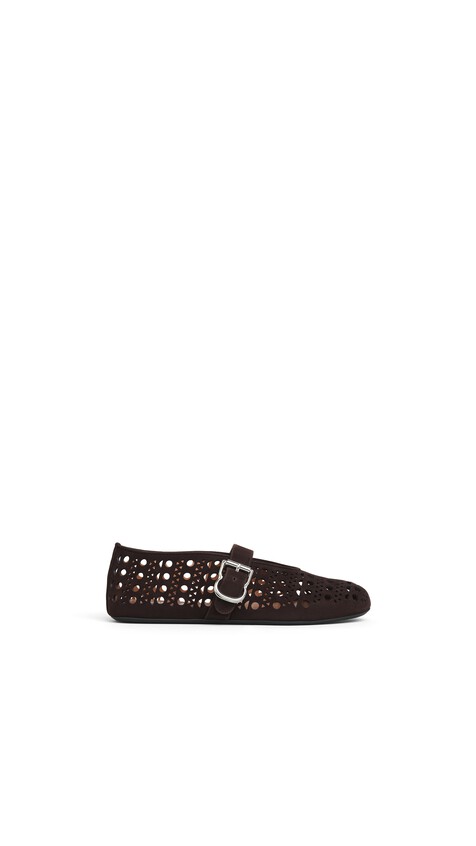 ALA&Iuml;A BALLET FLATS VIENNE IN SUEDE DARK BROWN