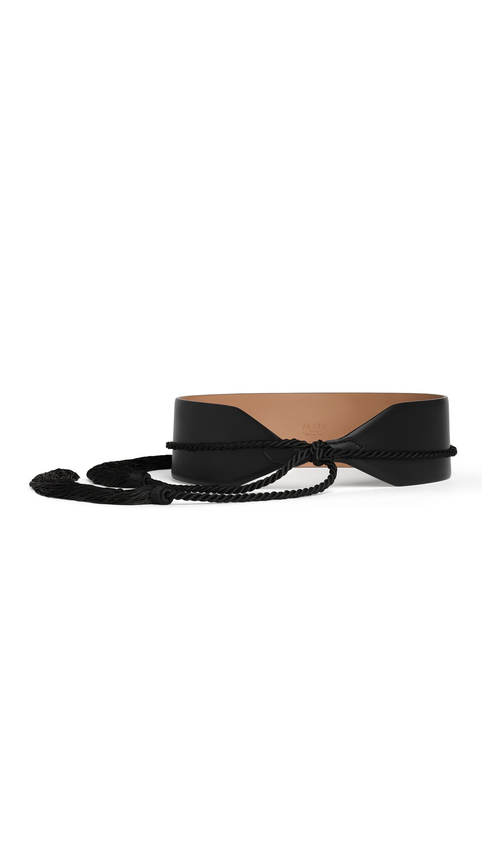 ALA&Iuml;A TASSEL BUSTIER BELT IN CALFSKIN BLACK