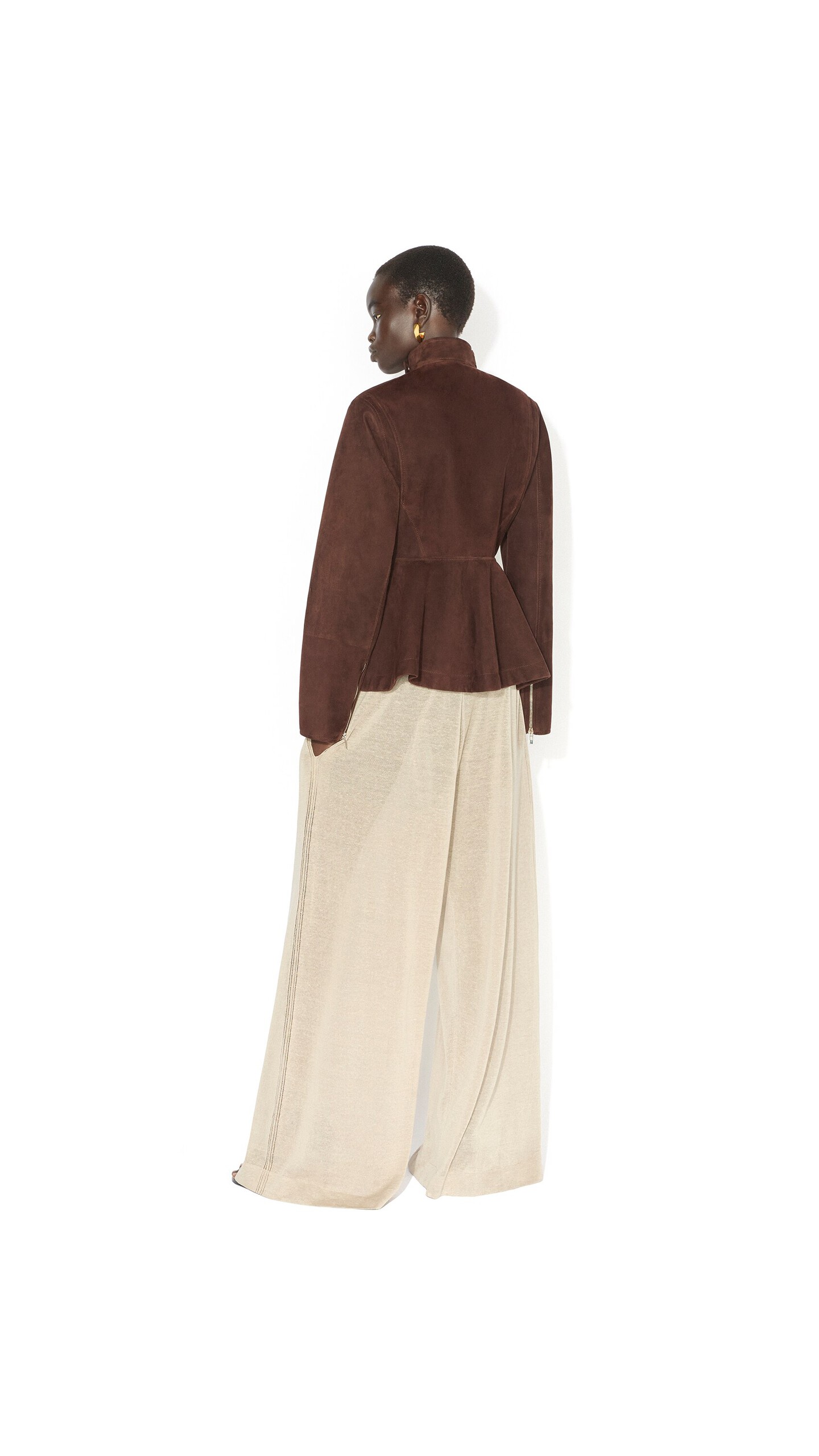 ALA&Iuml;A SUEDE GOATSKIN PEPLUM JACKET CHOCOLATE - View 3