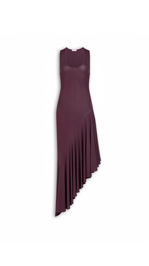 ALA&Iuml;A ASYMMETRIC FLUID JERSEY DRESS BORDEAUX