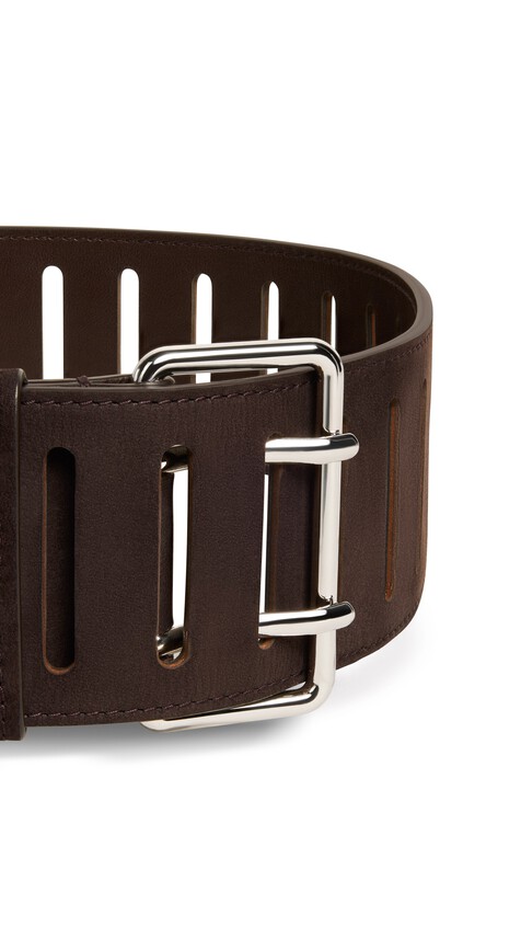 ALA&Iuml;A RECTANGULAR LARGE BELT IN NUBUCK DARK BROWN - View 2