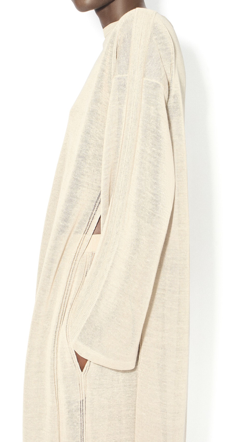 ALA&Iuml;A SLIK LINEN KAFTAN DRESS BEIGE - View 4
