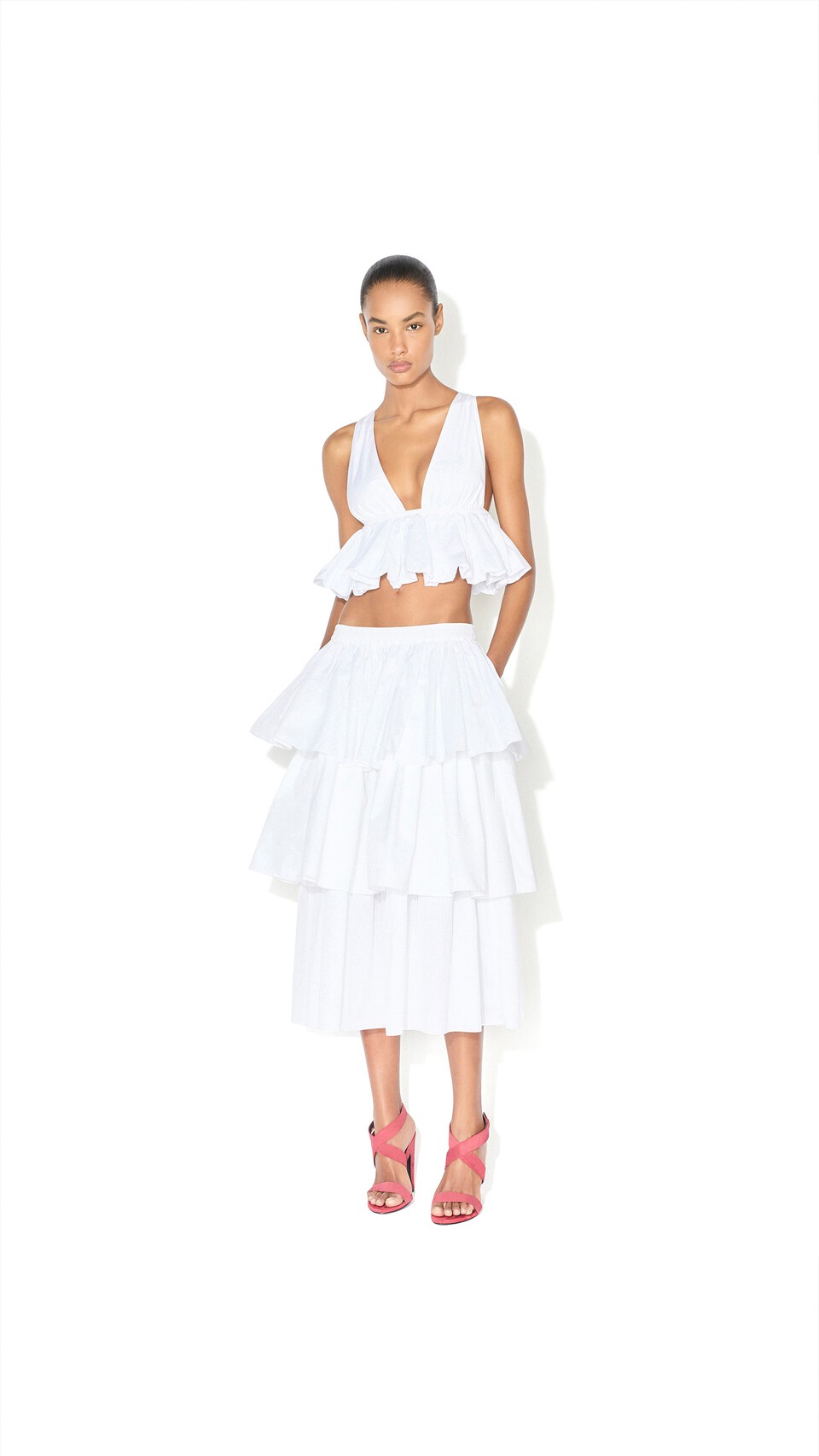 ALA&Iuml;A OPENWORK COTTON RUFFLE SKIRT WHITE - View 3
