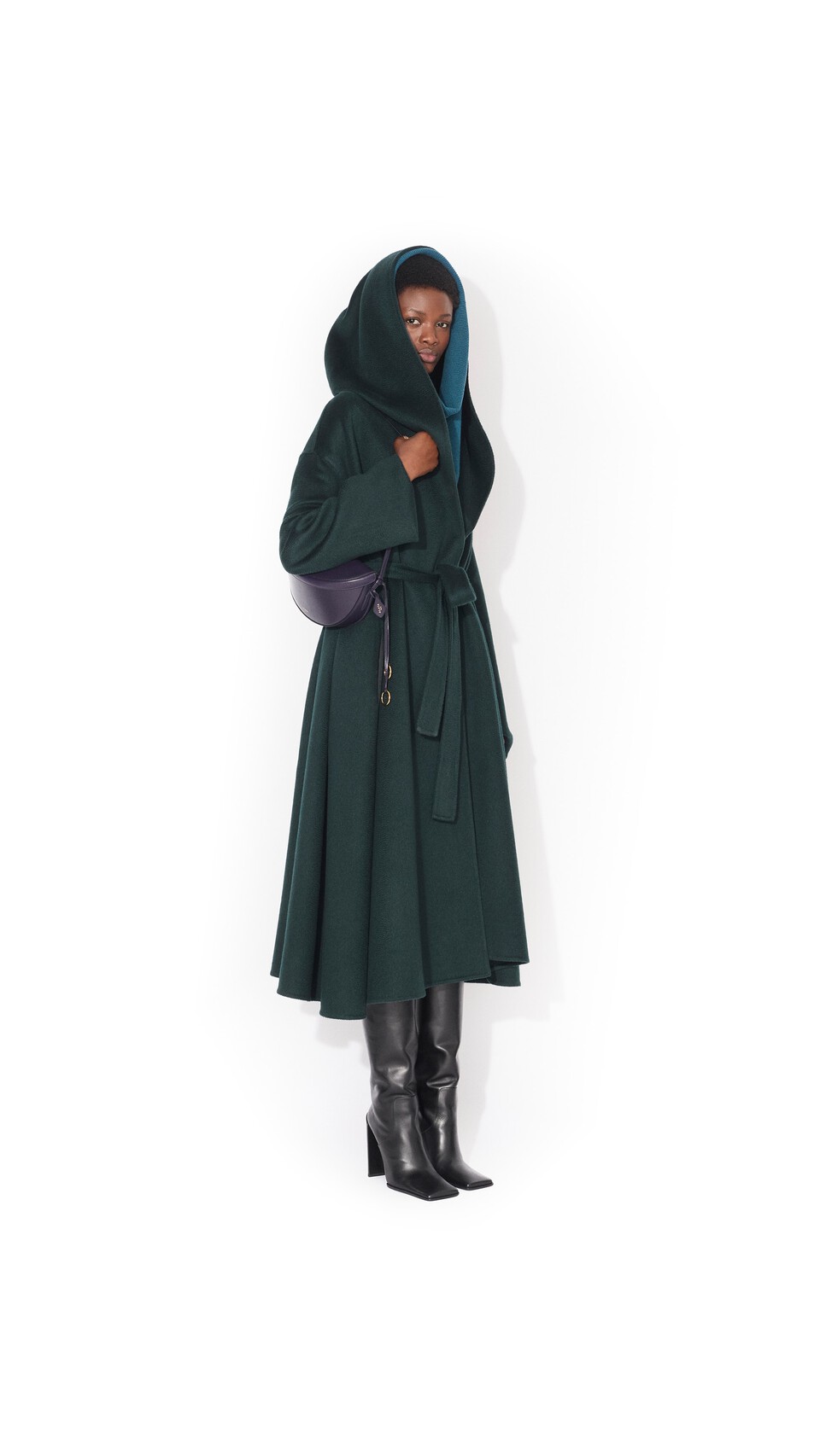ALA&Iuml;A HOOD CASHMERE WRAP COAT DARK GREEN - View 2