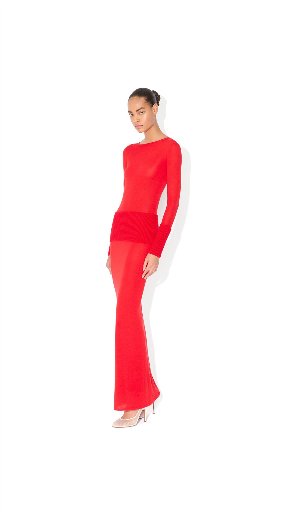 ALA&Iuml;A MERINO BODYCON DRESS RED - View 2