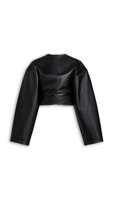 ALA&Iuml;A BELTED LEATHER TOP BLACK