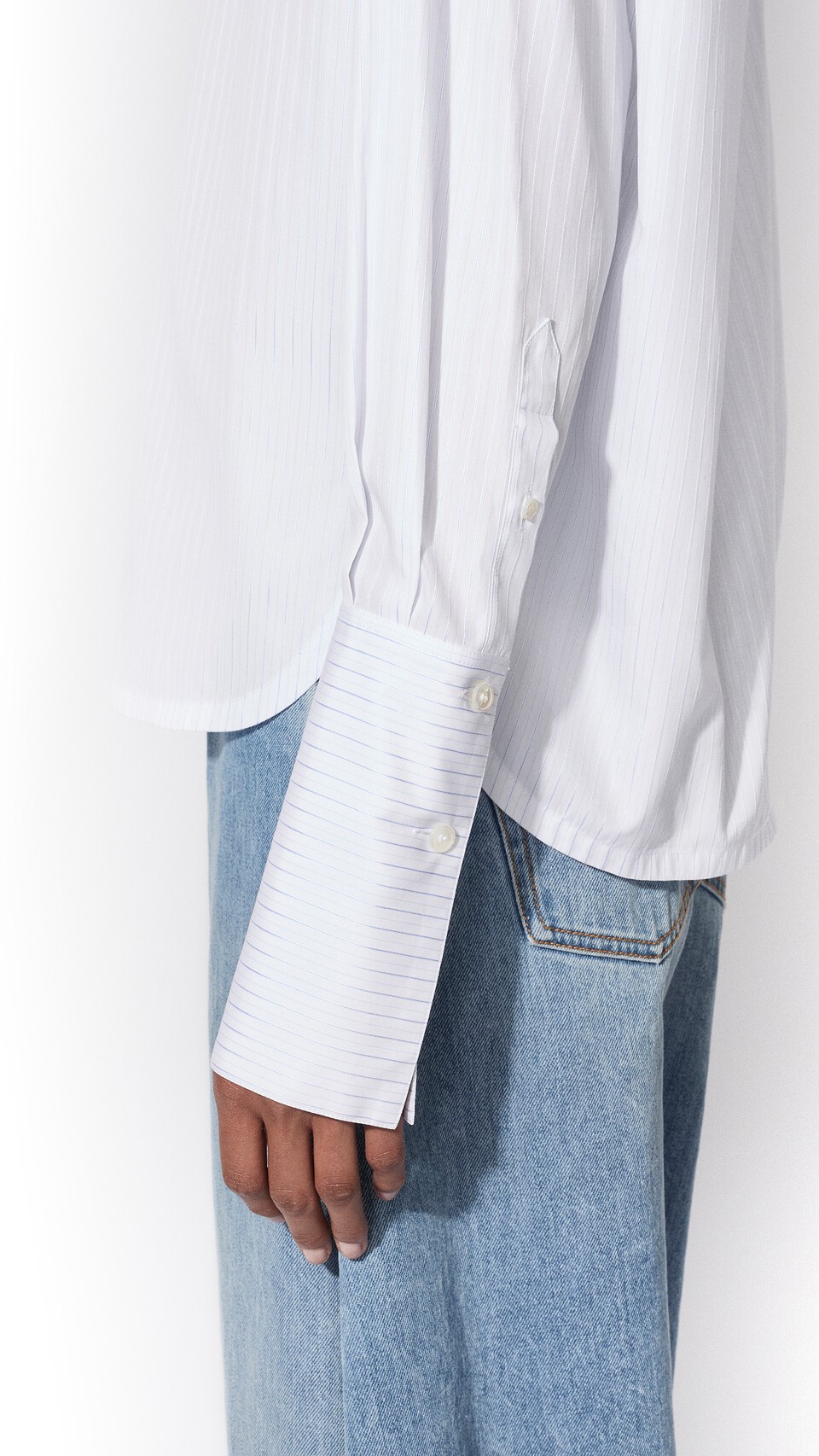 ALA&Iuml;A RUCHED POPLIN BLOUSE WHITE/BLUE - View 4